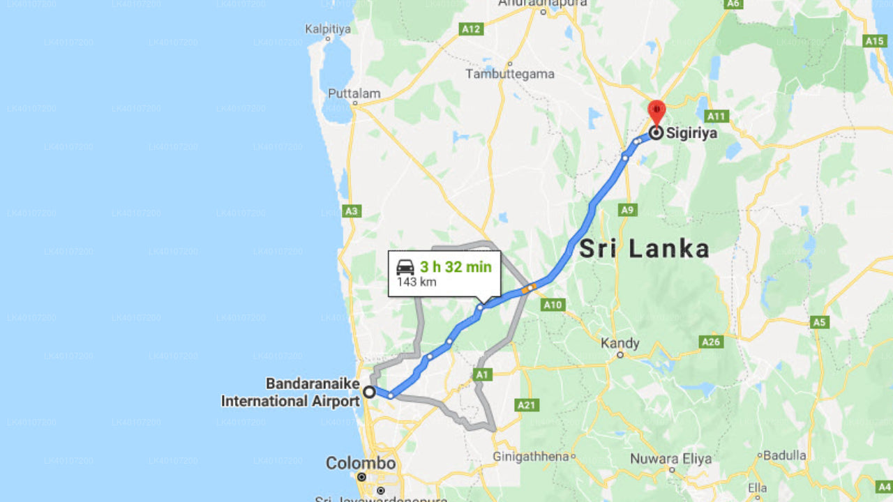 Traslado privado de la ciudad de Sigiriya al aeropuerto de Colombo (CMB)