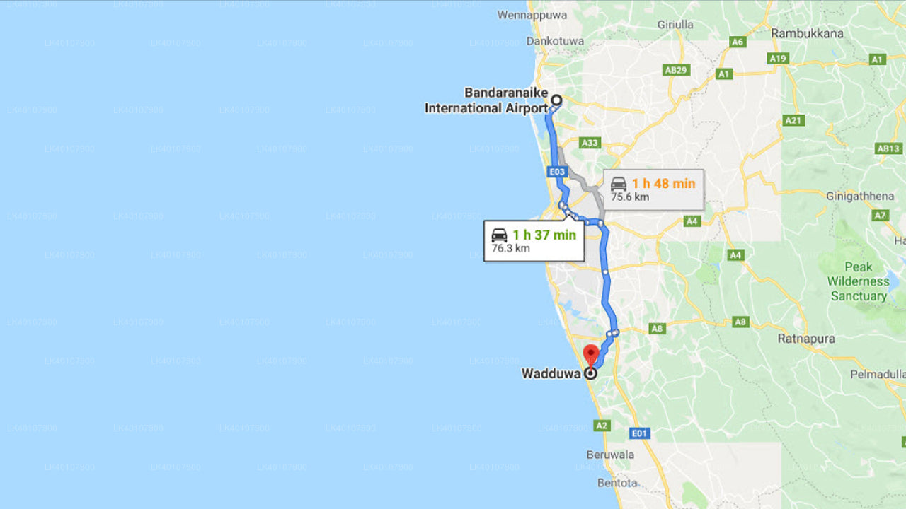 Wadduwa City to  Colombo Airport (CMB) Private Transfer