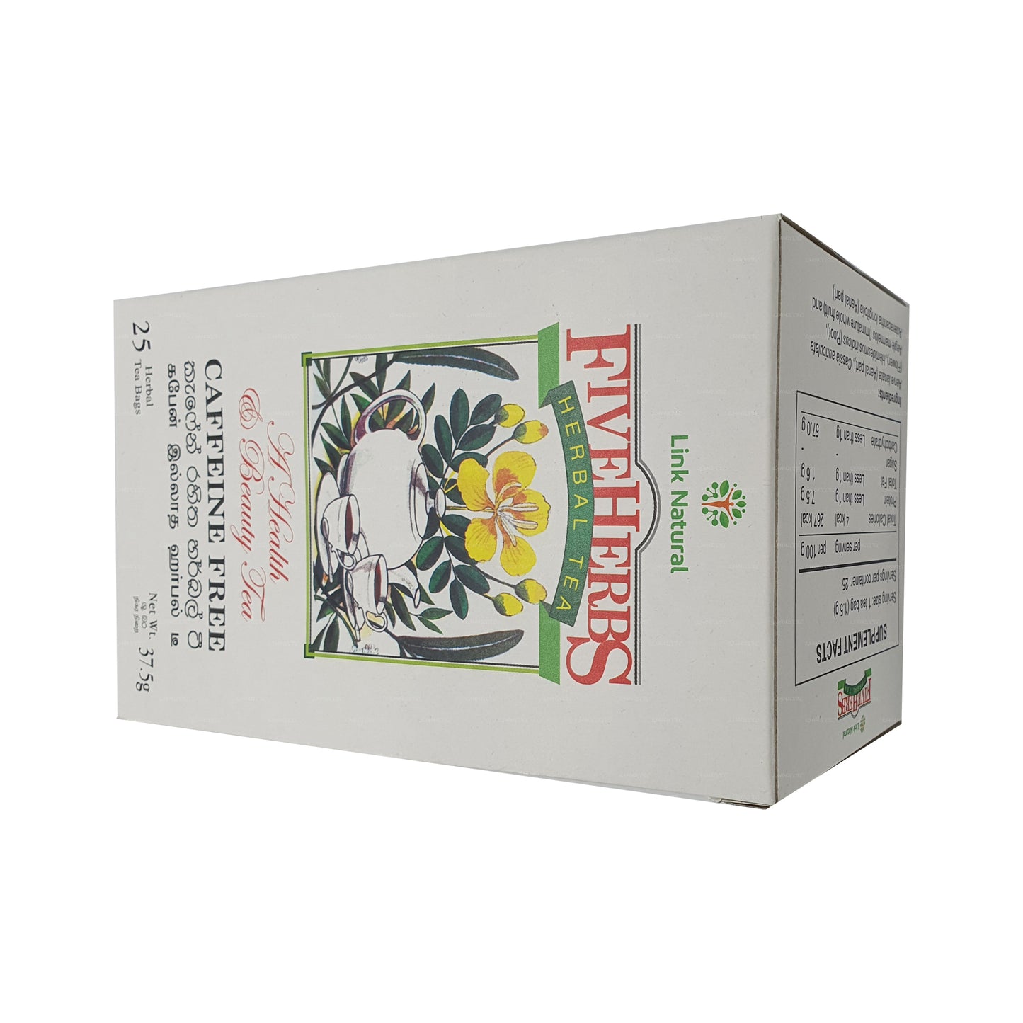 Té de hierbas ayurvédicas Link Natural Five Herbs (37,5 g), 25 bolsitas de té