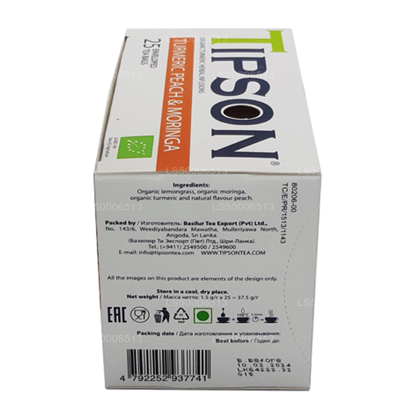 Tipson Tea, cúrcuma, melocotón y moringa orgánicos (37,5 g