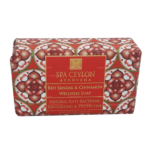 Jabón de bienestar exfoliante antibacteriano Spa Ceylon con sándalo rojo y canela (100 g)