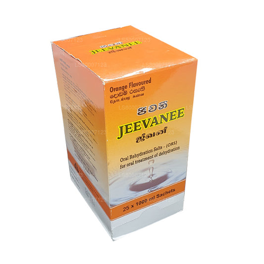 Sales de rehidratación oral Jeevanee con sabor a naranja (25 sobres)