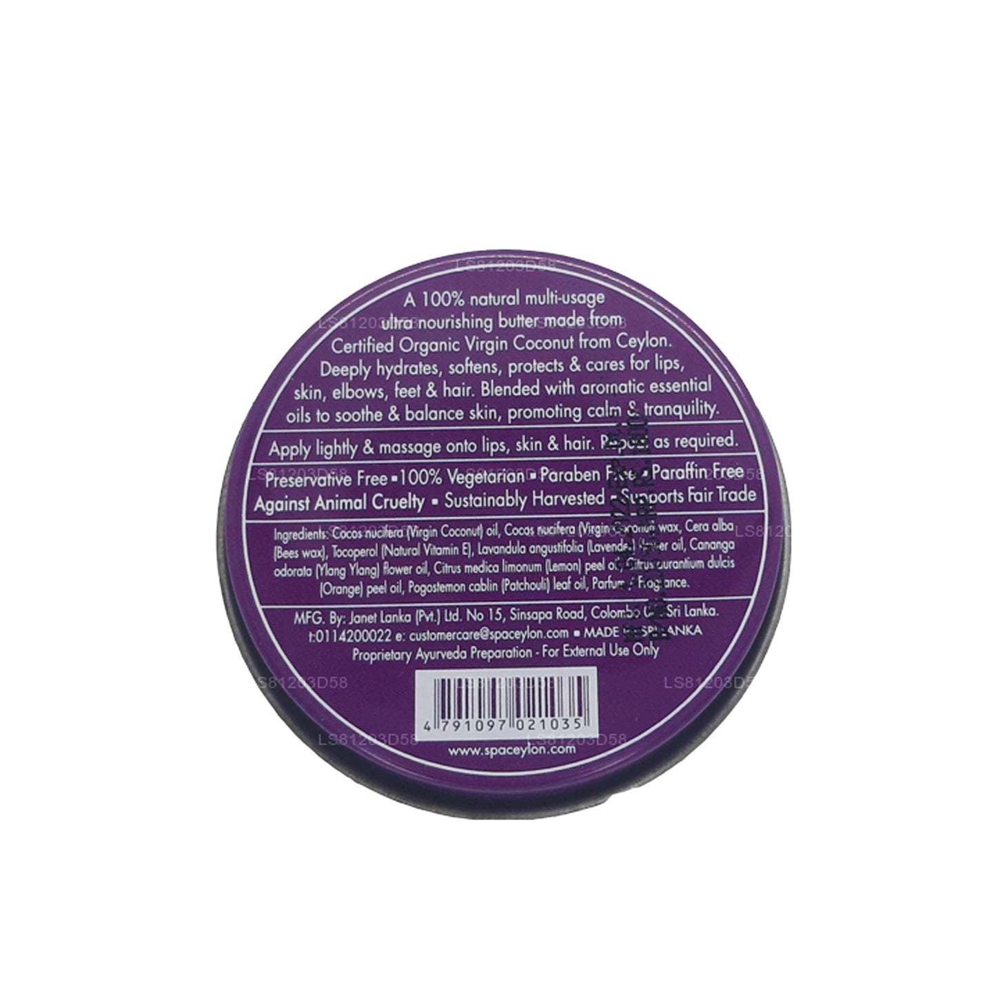 Crema natural de coco virgen con lavanda y ylang de Spa Ceylon (25 g)