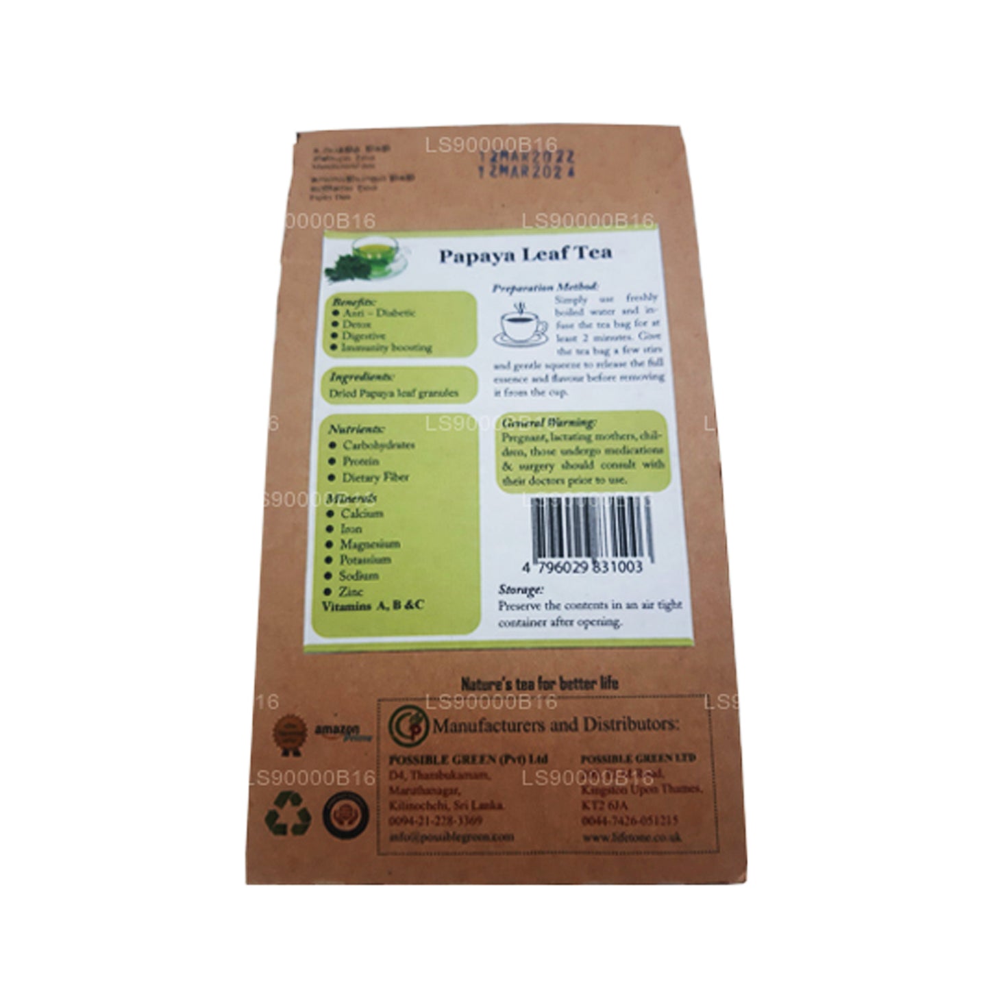 Té de hojas de papaya Lifetone (30 g)