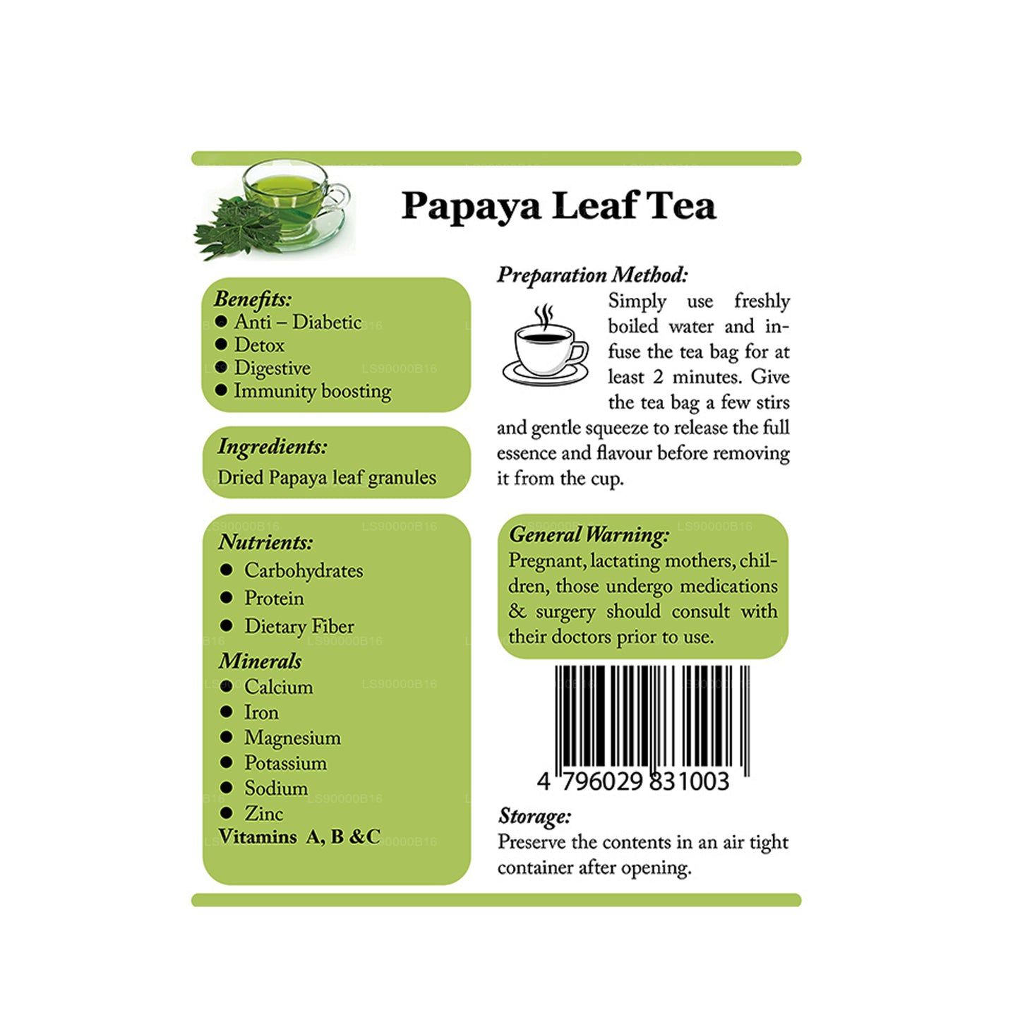 Té de hojas de papaya Lifetone (30 g)