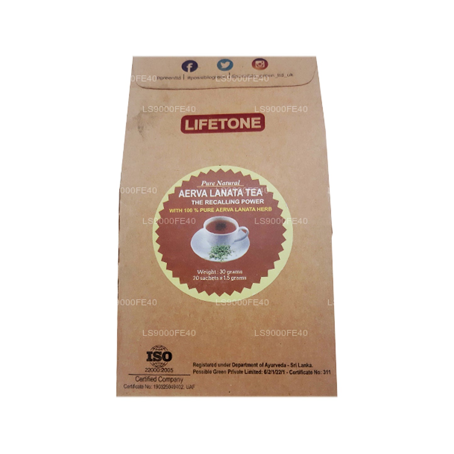 Serva Lanata Lifetone (Polpala, hierba nudosa de montaña) (30 g), 20 bolsas de té