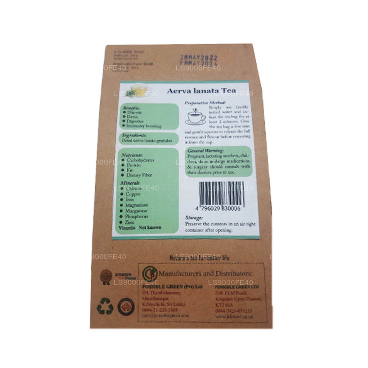 Serva Lanata Lifetone (Polpala, hierba nudosa de montaña) (30 g), 20 bolsas de té