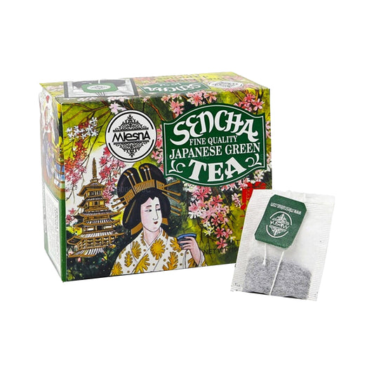 Té verde japonés Mlesna Tea Sencha, 50 bolsitas de té (100 g), hilo y etiqueta