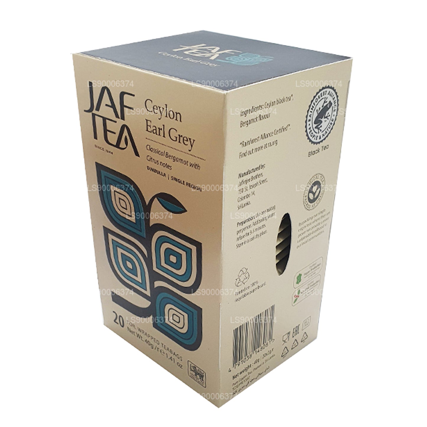 Jaf Tea Ceylon Earl Grey (40 g), 20 bolsitas de té