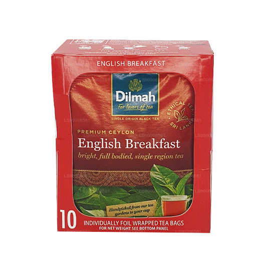 Té de desayuno inglés Dilmah (20 g), 10 bolsitas de té envueltas individualmente en papel de aluminio