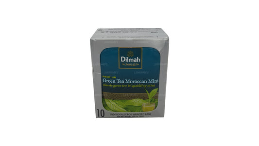 Té verde con menta marroquí de primera calidad Dilmah (20 g) envuelto individualmente en papel de aluminio, 10 bolsitas de té