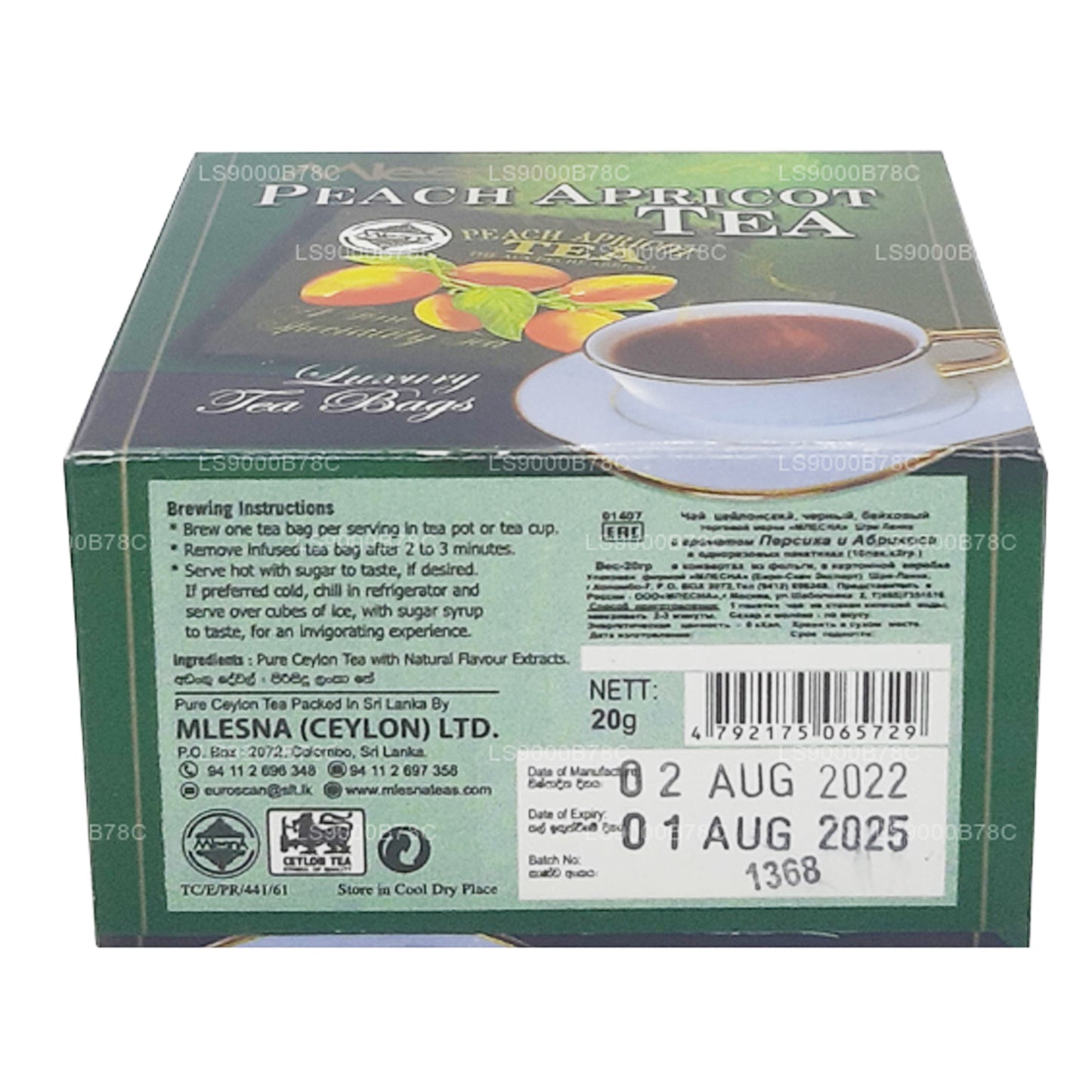 Té de melocotón y albaricoque Mlesna (20 g), 10 bolsitas de té de lujo