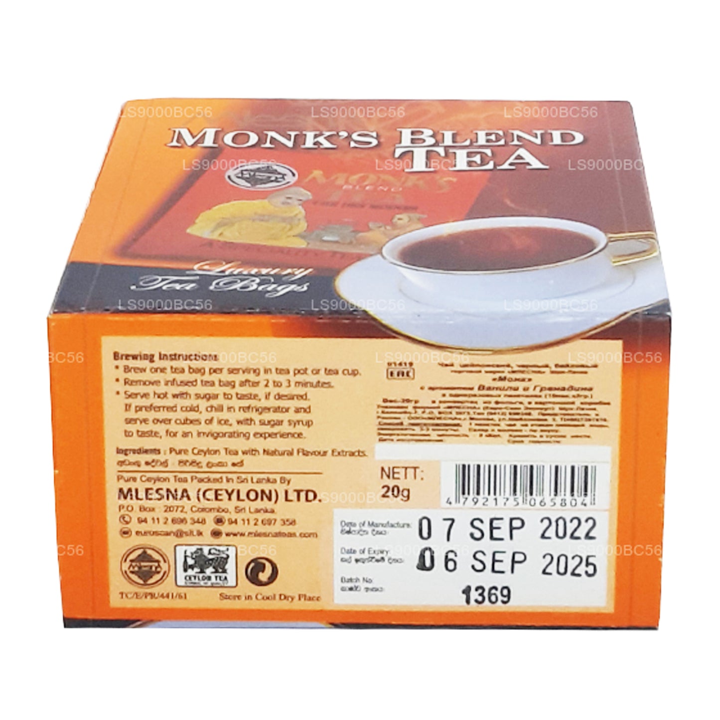 Té Mlesna Monk's Blend (20 g), 10 bolsas de té de lujo