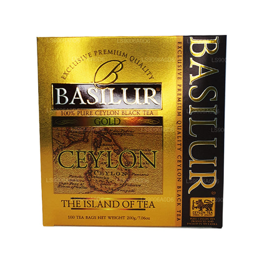 Té negro de Ceilán Basilur Island of Gold exclusivo de primera calidad (200 g), 100 bolsitas de té