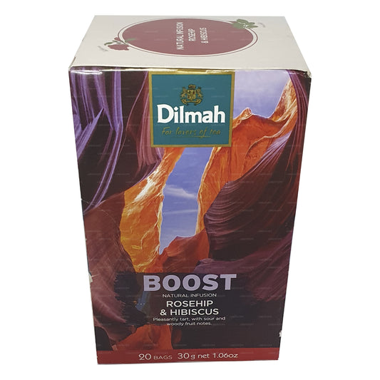 Té negro Dilmah con sabor a rosa mosqueta e hibisco (30 g)