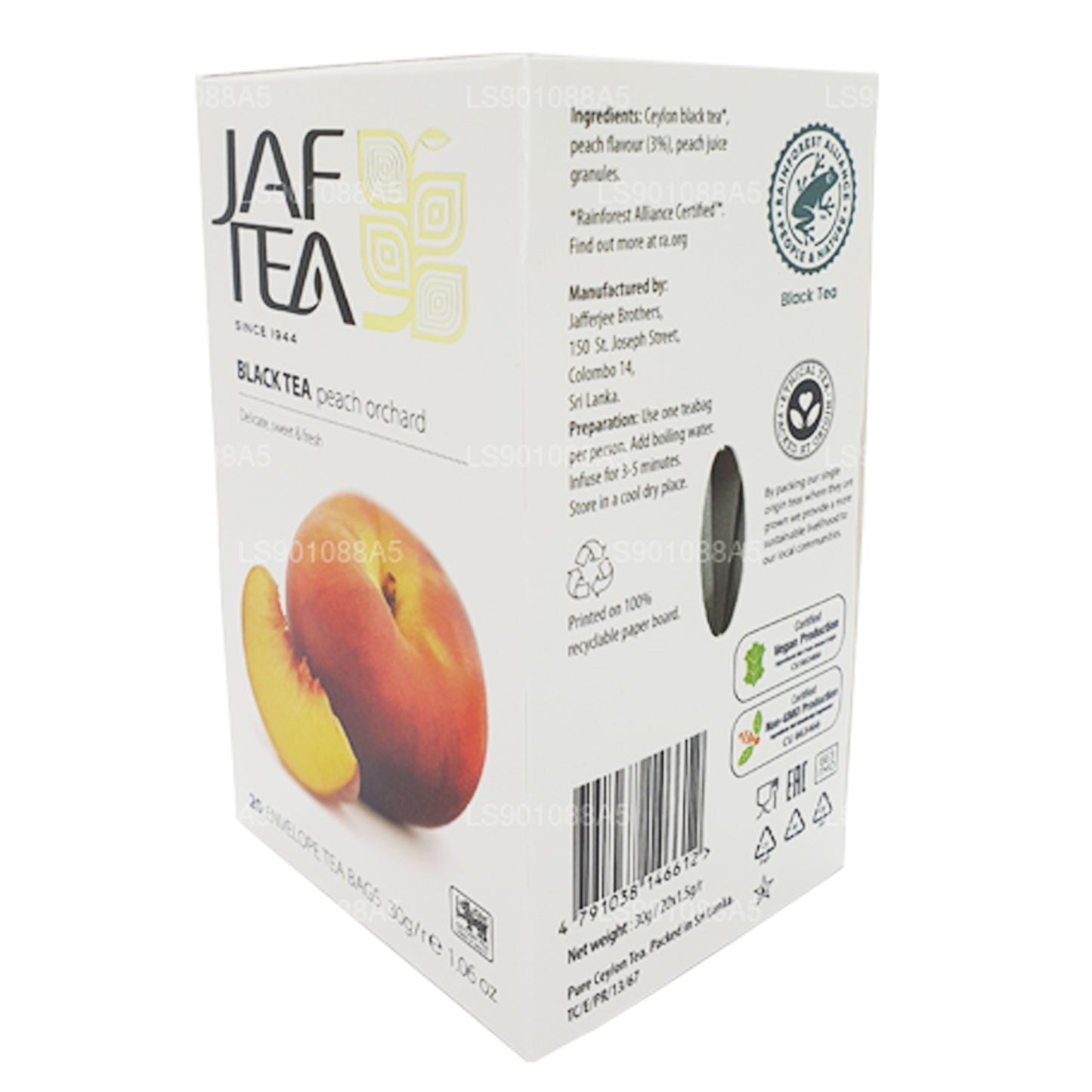 Té negro Jaf Tea Pure Fruits Collection Peach Orchard (30 g), 20 bolsitas de té