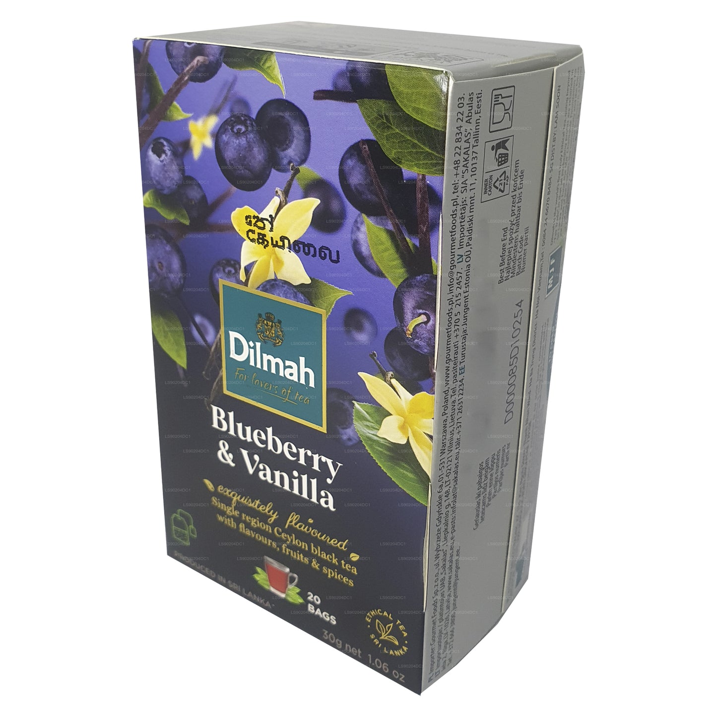 Té Dilmah con sabor a arándanos y vainilla (40 g) 20 bolsitas de té