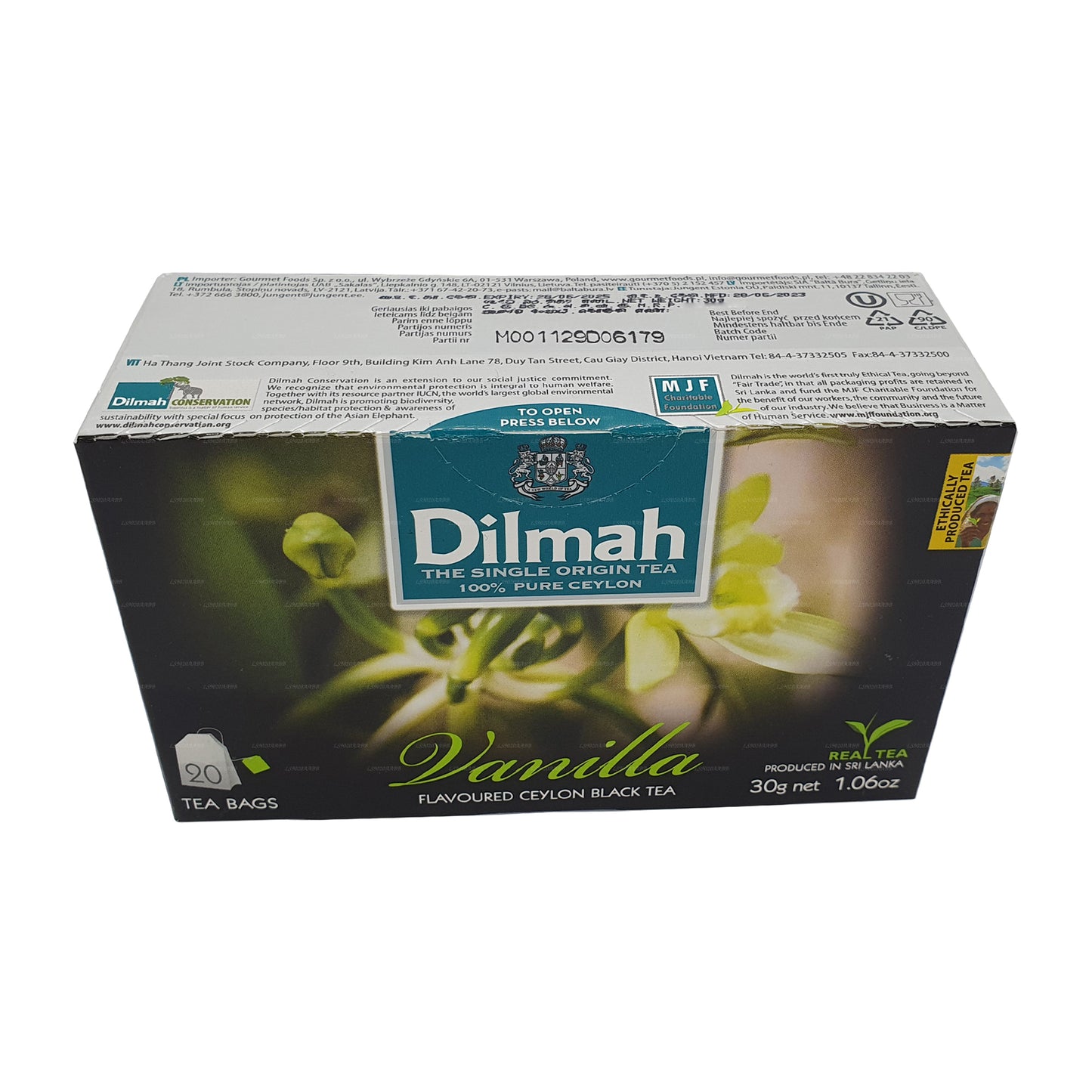 Té Dilmah con sabor a vainilla (40 g) 20 bolsitas de té