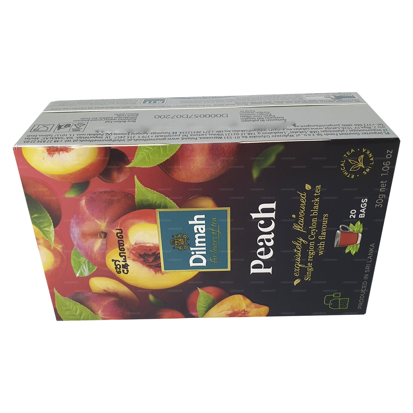 Té negro de Ceilán Dilmah con sabor a melocotón (30 g) 20 bolsitas