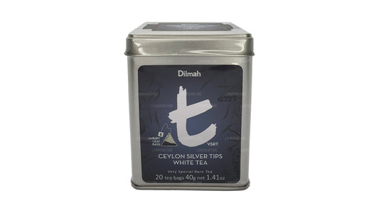 Tarro de té blanco Dilmah serie T VSRT de Ceilán con puntas plateadas (40 g), hojas sueltas