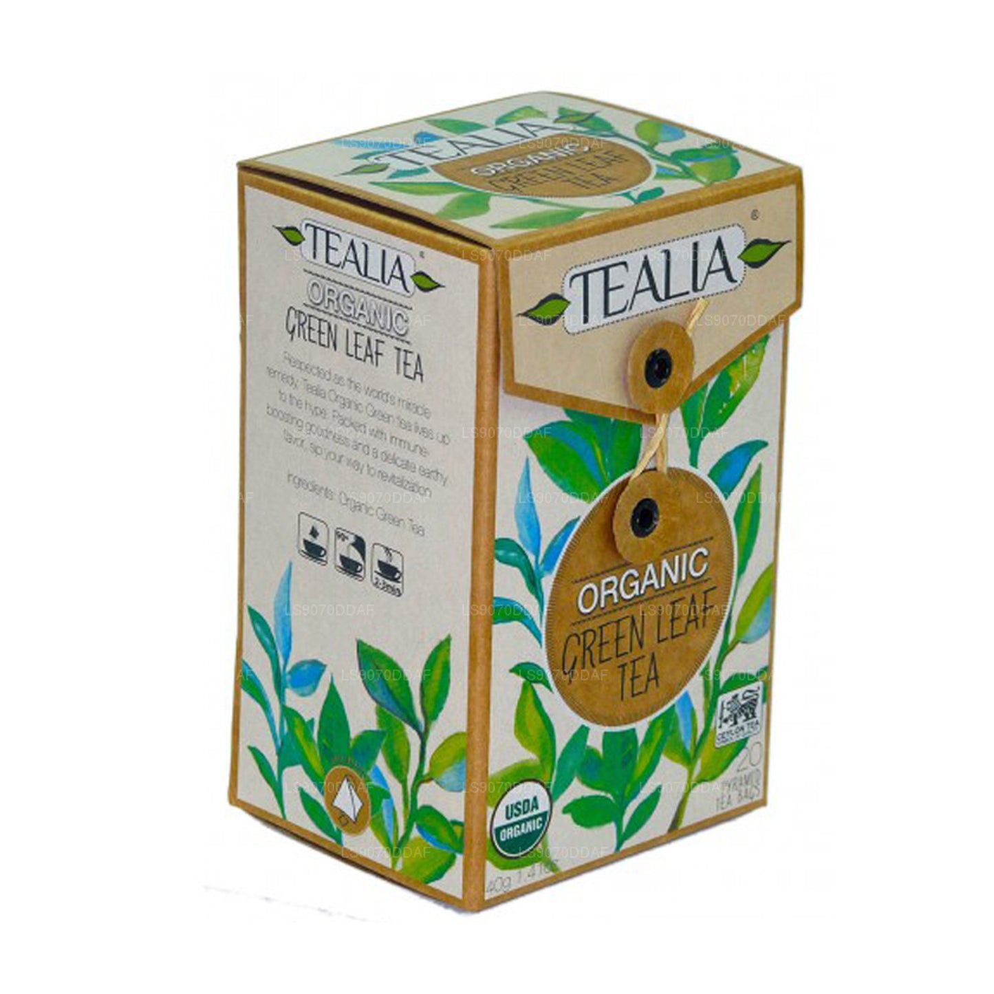 Té orgánico de hojas verdes Tealia (40 g), 20 bolsitas de té piramidales