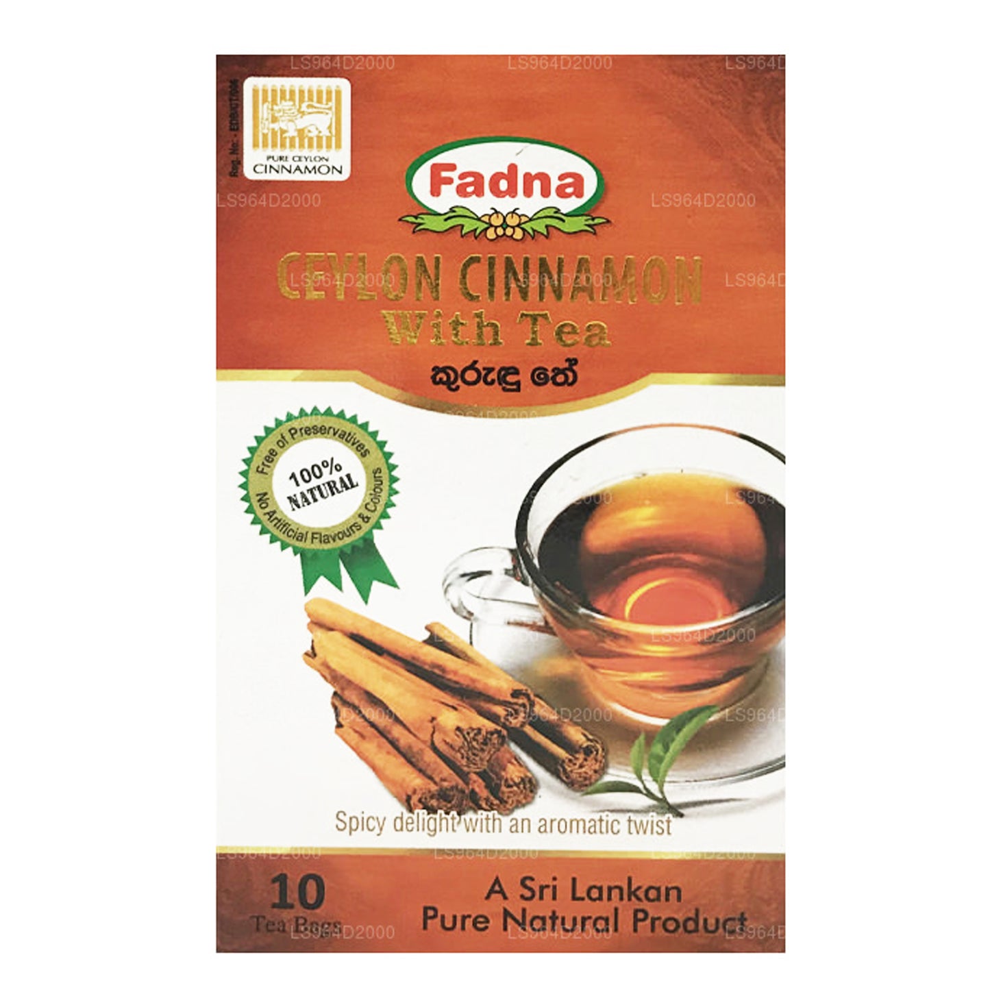 Té de hierbas de canela y canela Fadna de Ceilán (20 g) 10 bolsitas de té