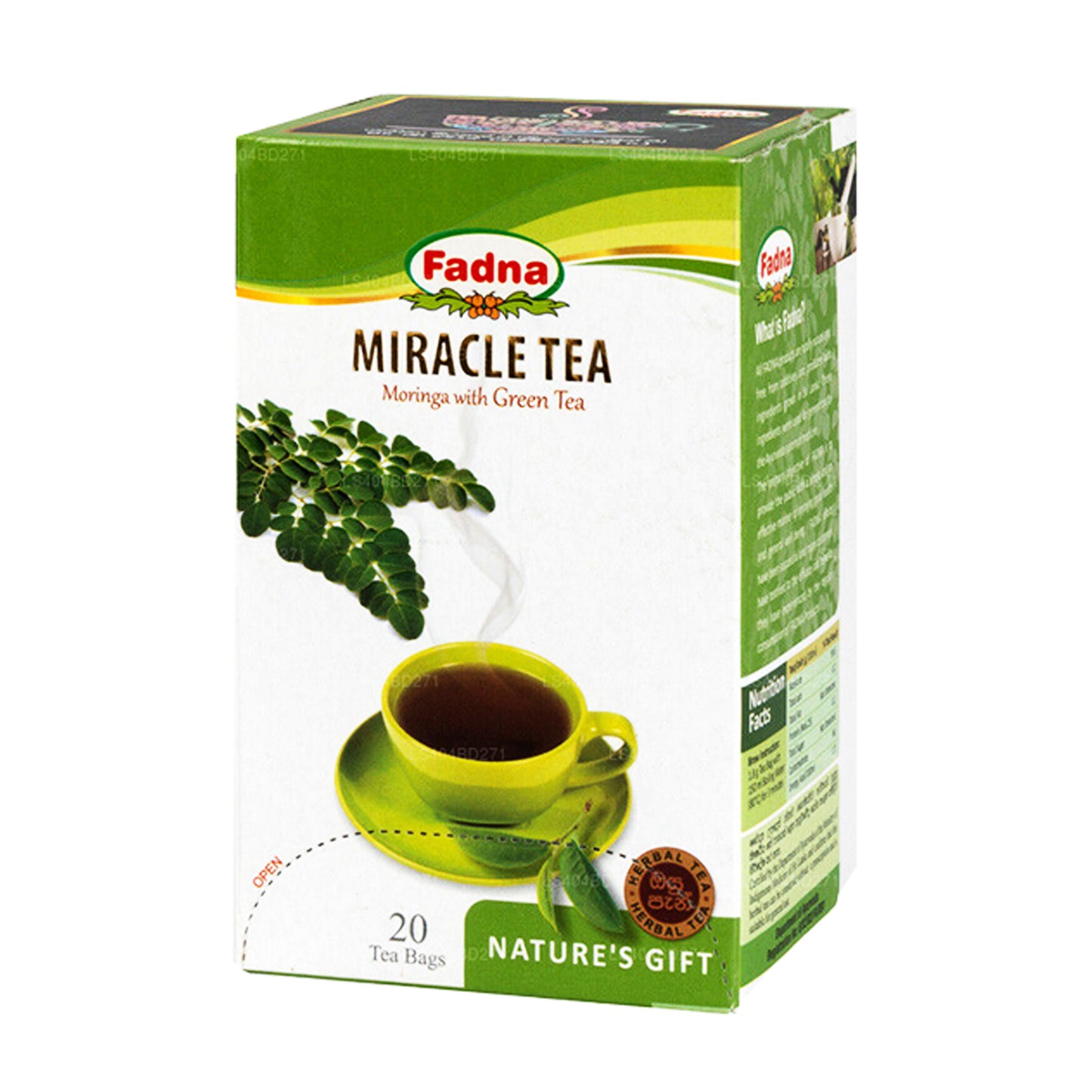 Fadna Miracle Tea Moringa con té verde (40 g), 20 bolsitas de té
