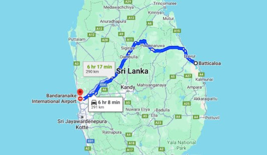 Traslado privado de la ciudad de Batticaloa al aeropuerto de Colombo (CMB)