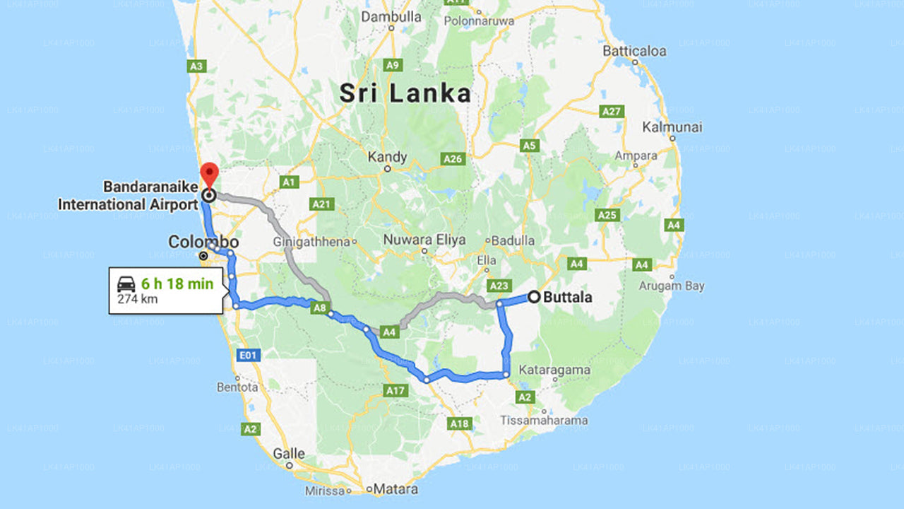 Buttala City to Colombo Airport (CMB) Private Transfer