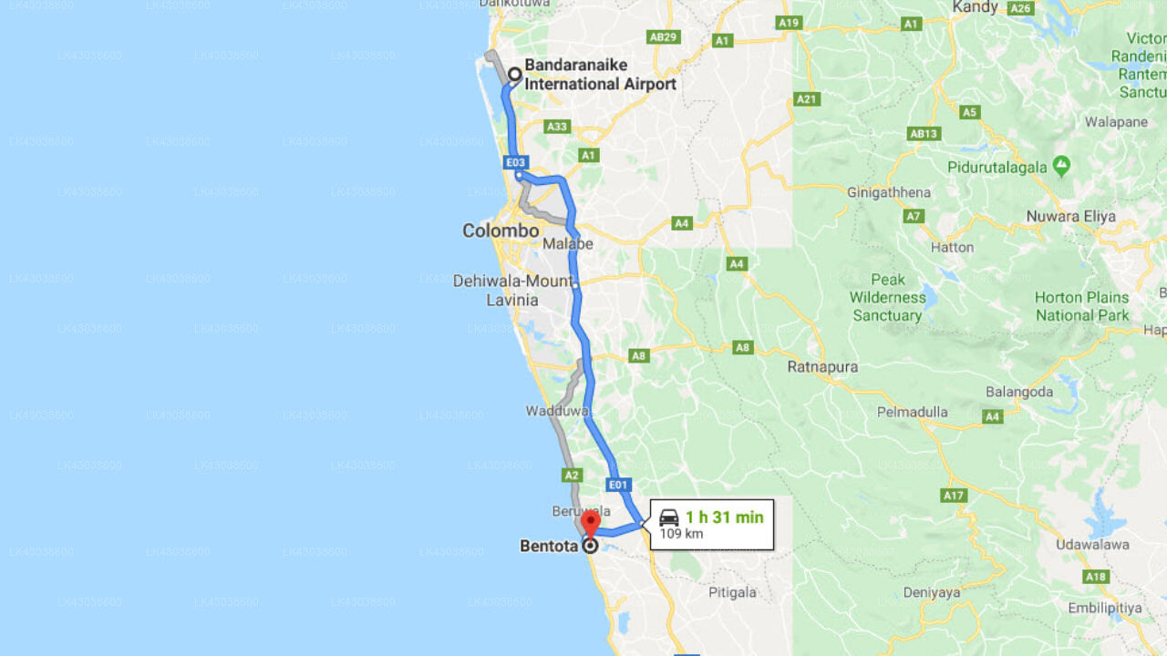 Transfer between Colombo Airport (CMB) and Wunderbar Beach Hotel, Bentota