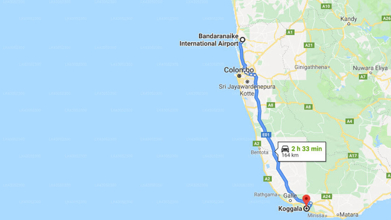Transfer between Colombo Airport (CMB) and Mandalay Lake Villa, Koggala