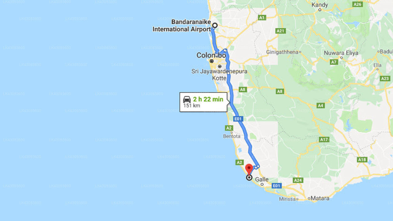 Transfer between Colombo Airport (CMB) and Nimal's Homestay, Dodanduwa