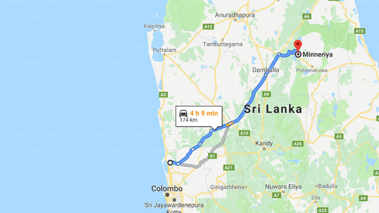 Transfer between Colombo Airport (CMB) and Ran Hiru Family Bungalow, Minneriya