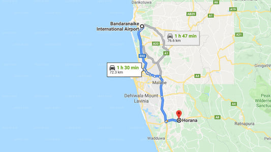 Transfer between Colombo Airport (CMB) and Tranquilla Holiday Bungalow, Horana