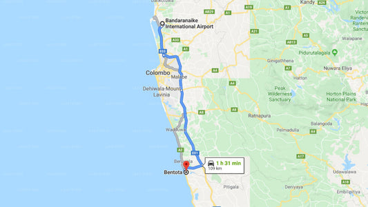 Transfer between Colombo (CMB) Airport and Rock Villa, Bentota