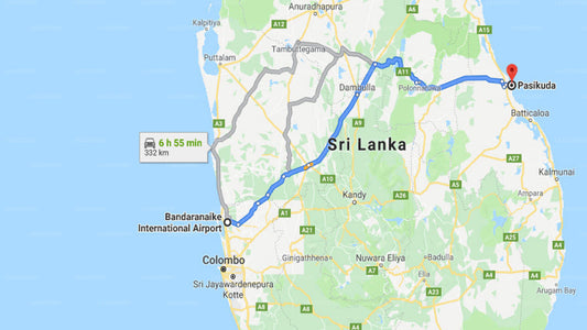 Transfer between Colombo Airport (CMB) and Minn Gee Resort, Pasikuda