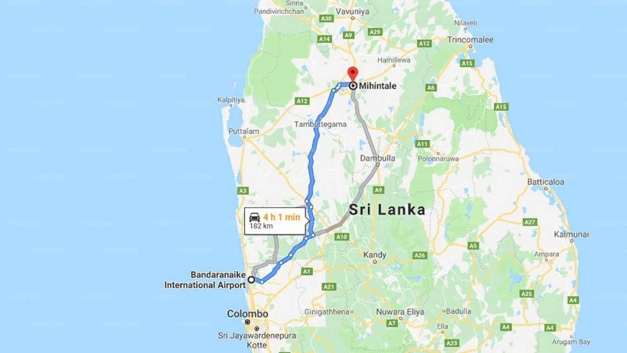 Transfer between Colombo Airport (CMB) and Saji-Sami Hotel, Mihintale