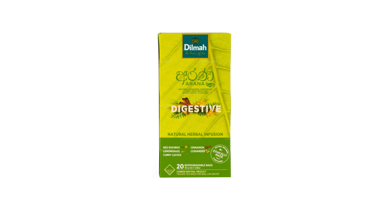 Infusión de hierbas naturales Dilmah Arana Digestive Red Rooibos (20 bolsas de té sin etiqueta)