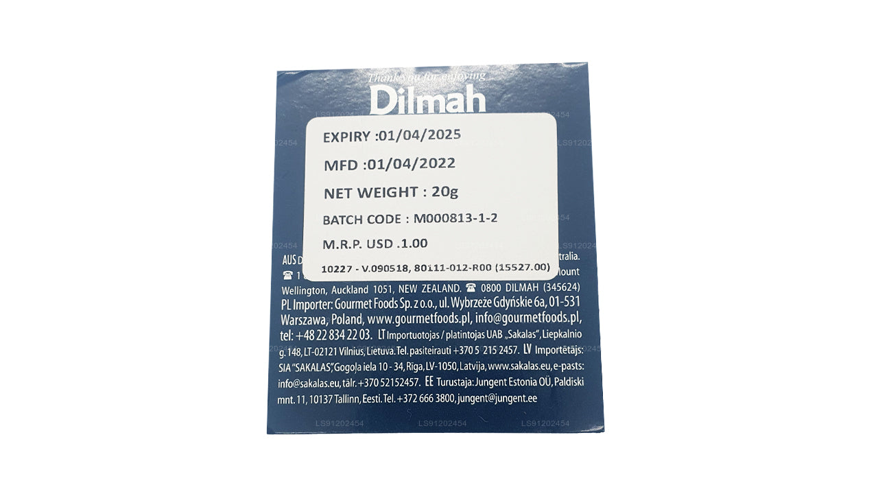 Té Dilmah Earl Grey (20 g), 10 bolsitas de té envueltas individualmente en papel de aluminio